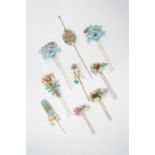 NINE CHINESE KINGFISHER FEATHER HAIRPINSQING DYNASTYIncluding: five set with jade and three with