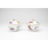 TWO CHINESE FAMILLE ROSE 'WU SHUANG PU' VESSELS AND COVERS20TH CENTURYDecorated with famous