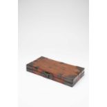 A CHINESE HARDWOOD RECTANGULAR SUTRA BOXQING DYNASTYWith a hinged lid, and mounted with metal