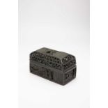A CHINESE BRONZE RECTANGULAR WRITING BOX AND COVER LATE QING DYNASTYThe reticulated cover cast