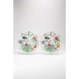 A PAIR OF CHINESE FAMILLE ROSE DISHES19TH CENTURYBrightly painted with flowering peony trees growing