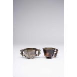 A CHINESE TWO-HANDLED SILVER CUP AND A TORTOISESHELL HEXAGONAL CUPKANGXI 1662-1722The silver cup