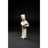 A CHINESE BISCUIT PORCELAIN FIGURE OF A MUSICIAN17TH/18TH CENTURYStanding, wearing flowing robes,