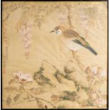 ATTRIBUTED TO JIANG TINGXI (QING DYNASTY)A JAY BENEATH WISTERIAA Chinese painting, ink and colour on