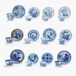 A COLLECTION OF TWELVE CHINESE BLUE AND WHITE TEABOWLS AND SAUCERS18TH CENTURYVariously decorated
