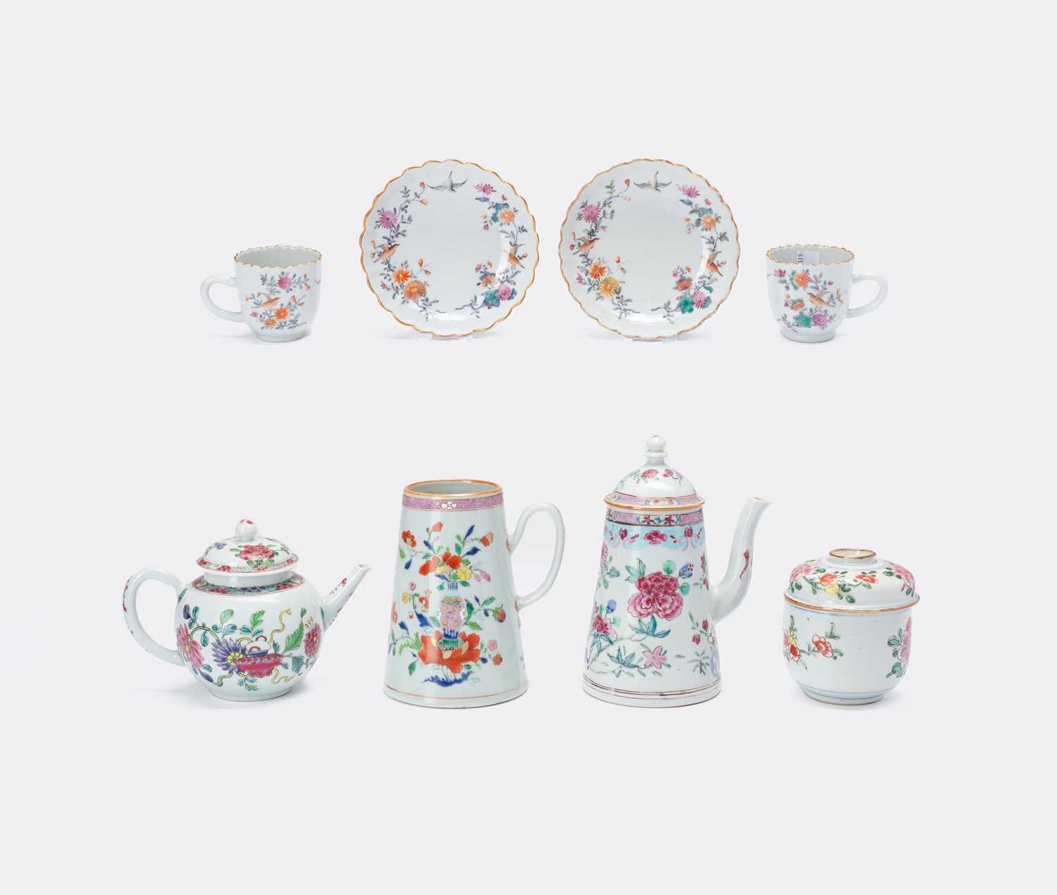 A COLLECTION OF CHINESE FAMILLE ROSE TEAWARES18TH CENTURYVariously painted with flowers, birds and