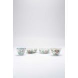 FOUR CHINESE FAMILLE ROSE BOWLSLATE QING DYNASTY/REPUBLIC PERIODComprising: a pair painted with