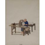 FIVE CHINESE SCHOOL WATERCOLOUR PAINTINGSC.1800Each depicting a working scene of a solitary