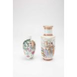 TWO CHINESE FAMILLE ROSE VASES20TH CENTURYBoth painted with figures and calligraphy, the larger