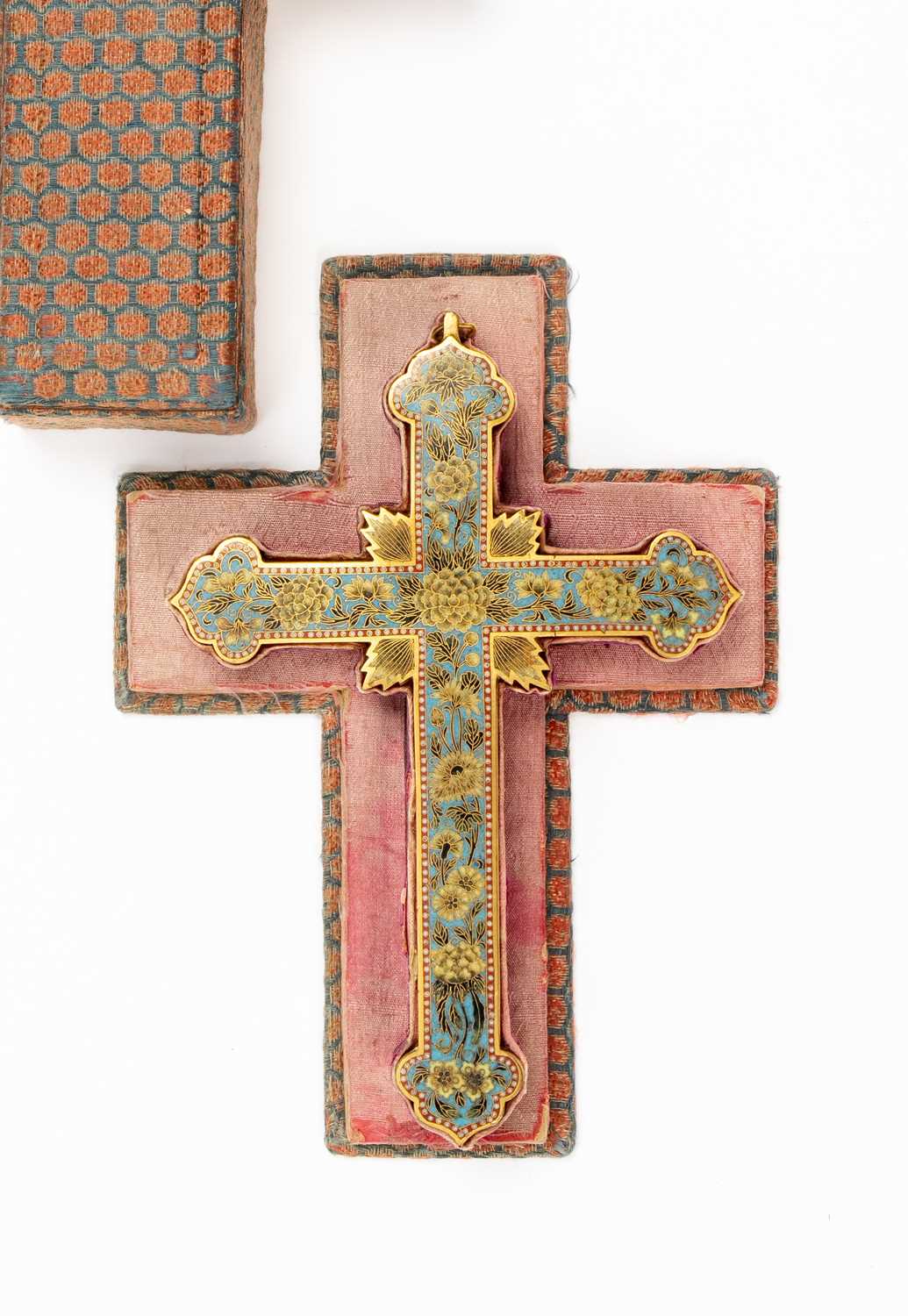 A RARE CHINESE CLOISONNE ENAMEL CRUCIFIX19TH CENTURYDecorated to one side with leafy blossoming