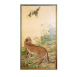 ANONYMOUS (QING DYNASTY)A LEOPARD AND A PAIR OF MAGPIESA large Chinese painting, ink and colour on