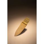 A RARE CHINESE GILDED BRONZE AND JADE CEREMONIAL DAGGERTHE HANDLE WARRING STATES PERIOD, THE BLADE
