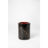 † †A CHINESE BLACK LACQUERED BAMBOO BRUSHPOT, BITONG18TH CENTURYThe cylindrical body delicately