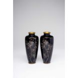 A PAIR OF JAPANESE CLOISONNE VASES MEIJI ERA, 19TH/20TH CENTURY The tall cylindrical bodies with