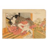 ISODA KORYUSAI (1735-1790) EDO PERIOD, C.1774-5 A Japanese oban yoko-e shunga woodblock print
