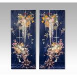 A PAIR OF LARGE AND IMPRESSIVE JAPANESE EMBROIDERED SILK WALL HANGINGS MEIJI ERA, 19TH/20TH