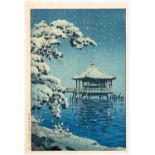 TSUCHIYA KOITSU (1870-1949) SHOWA ERA, 1934 A Japanese woodblock print, entitled 'Snow at Ukimido,