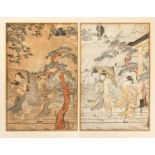 TORII KIYONAGA (1752-1815) EDO PERIOD, C.1787 Two Japanese woodblock prints from a triptych entitled