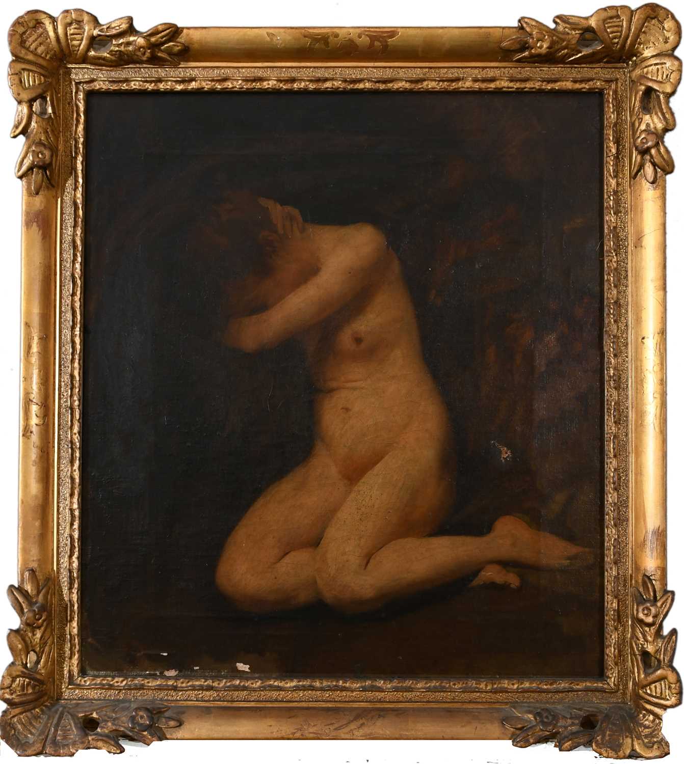 Circle of Thomas Benjamin Kennington Female nude kneeling in a grottoOil on canvas43.6 x 39. - Image 4 of 4