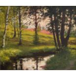 Scandinavian School Early 20th CenturySwedish landscape with a river running through the treesOil on