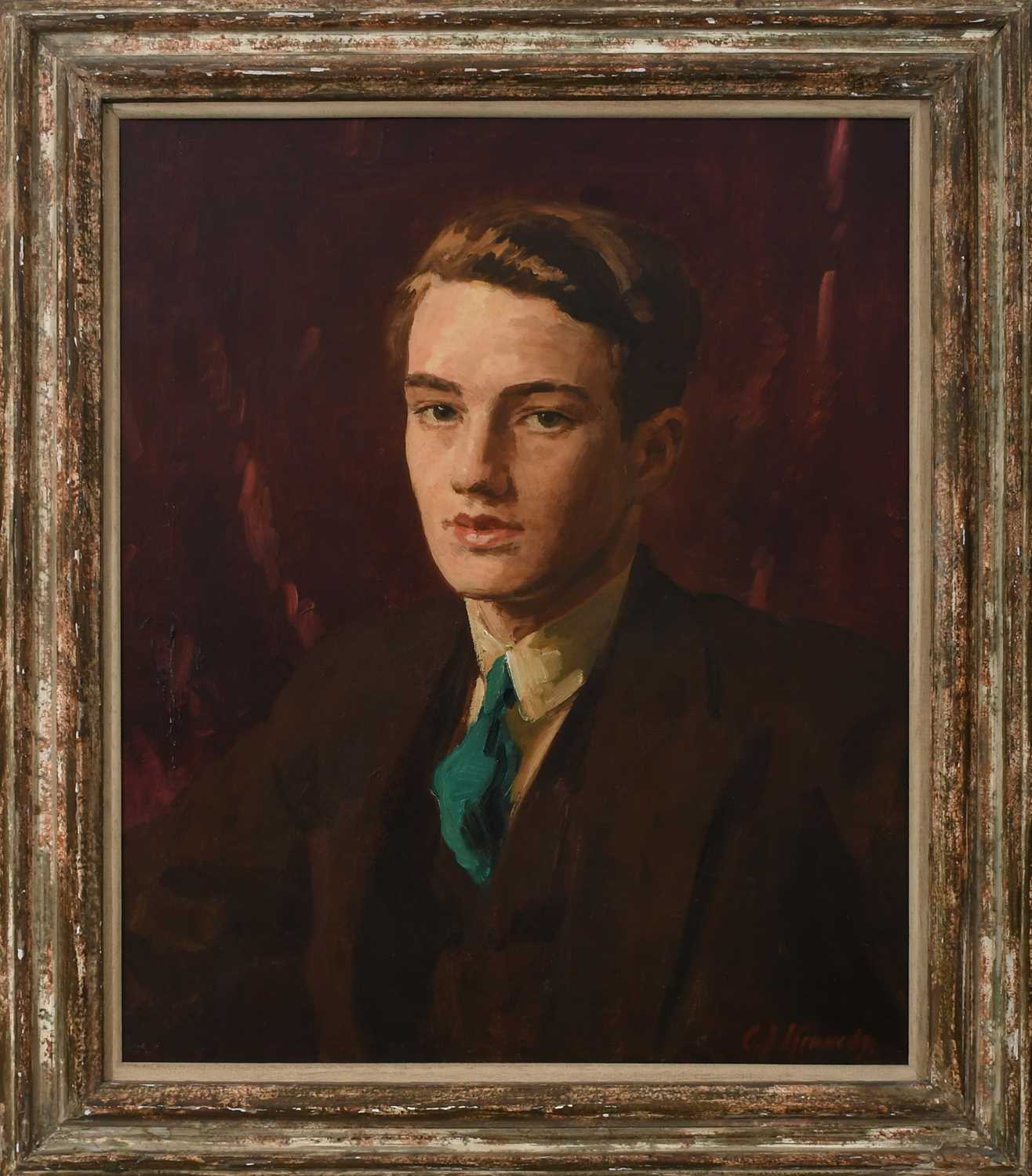 Φ Cedric J. Kennedy (1898-1968)Portrait of John Marshall (1911-1995) wearing a brown suit and - Image 2 of 4