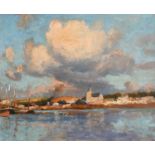 John Noble Barlow (1861-1917)View of an estuary with a church in the distanceSigned J Noble