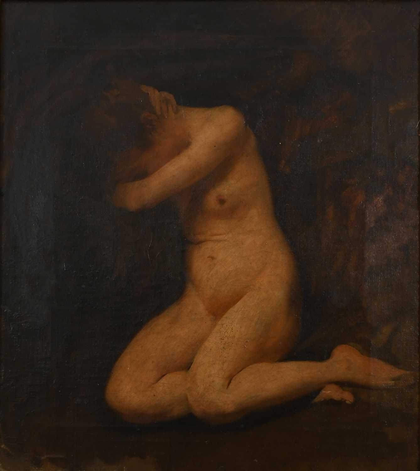 Circle of Thomas Benjamin Kennington Female nude kneeling in a grottoOil on canvas43.6 x 39.