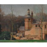 Φ John Bulloch Souter (1890-1971)Landscape with figures outside a continental churchSigned J B