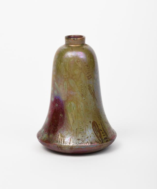 An Art Nouveau Delphin Massier Vallauris vase, solifleur form, with tapering body, painted with