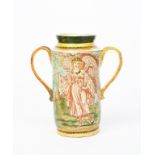 A Della Robbia twin-handled Albarello vase by Aphra Peirce, painted with a classical draped