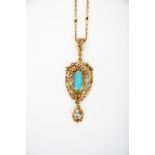 A gold and opal necklace by Joseph Hodler probably made at the Bromsgrove Guild, the openwork shield