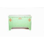 A Heal's painted pine coffer, rectangular section, with cut out heart and diamond cluster