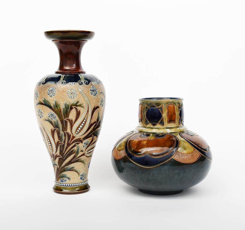 An Art Nouveau Doulton Lambeth stoneware vase by Eliza Simmance, made of the Art Union of London,