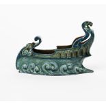 A C H Brannam Barum Ware pottery Galleon centrepiece, dated 1900, pierced and modelled design,