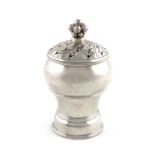 An Art Deco silver caster by H G Murphy, circular baluster form, with a central girdle, pierced
