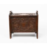 An oak coffer or shoe box the design attributed to Alexander Ritchie of Iona, tapering rectangular