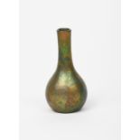 A Delphin Massier miniature solifleur vase, ovoid with cylindrical neck, covered in a golden