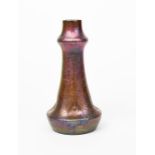 A tall Art Nouveau Clement Massier vase, compressed body with tall tapering knopped neck, painted