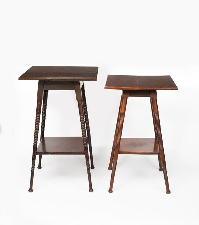 A pair of graduated mahogany occasional tables, probably retailed by Liberty & Co, square section