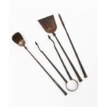 A set of Cotswolds school wrought steel fire tools by Norman Bucknell, comprising; shovel, brush,