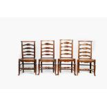 A set of four 18th century ash and elm ladderback chairs, on turned legs, 90cm. high, (4)
