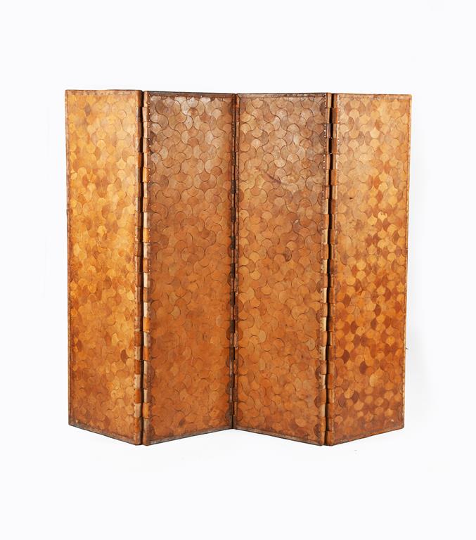 An unusual four-fold leather screen, unsigned, 46 x 152cm (each panel) Provenance Sir Ambrose