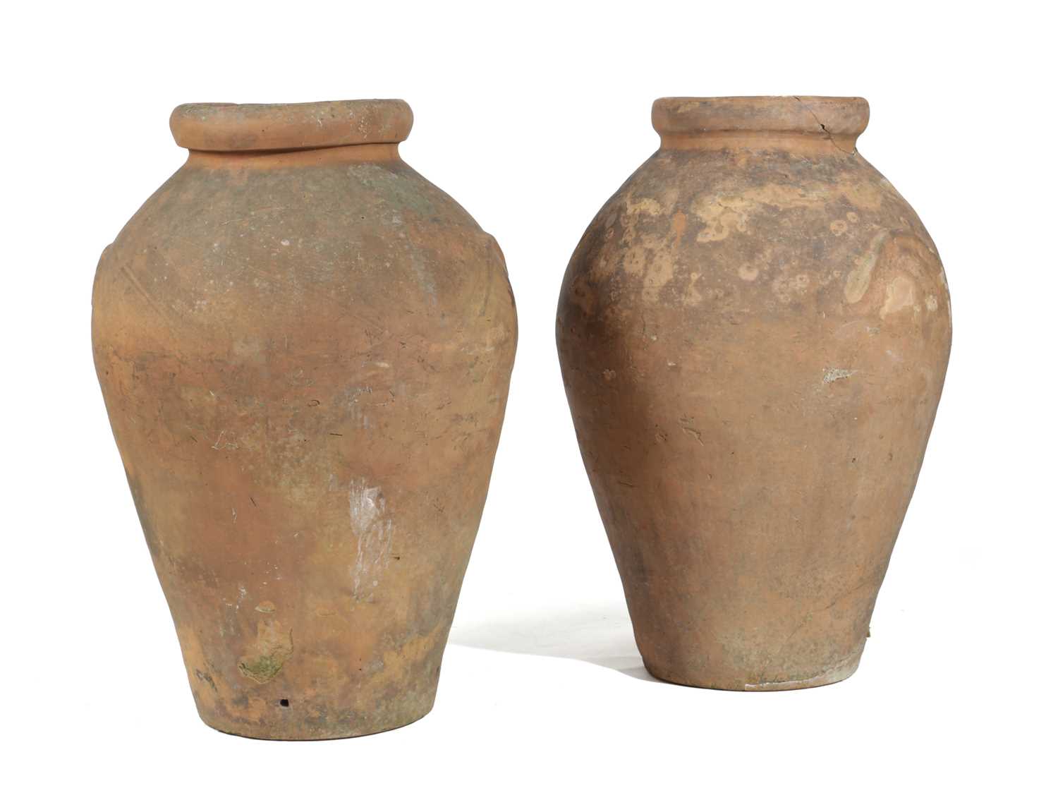 A PAIR OF ITALIAN TERRACOTTA OIL JARS VINCENZO BITOSSI, MONTELUPO, LATE 19TH / EARLY 20TH CENTURY of