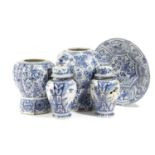 TWO DUTCH DELFT BLUE AND WHITE POTTERY VASES18TH CENTURY of octagonal baluster form decorated with