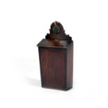 A GEORGE III MAHOGANY CANDLEBOX C.1780 of tapering form with a walnut crossbanded front, the