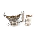 A mixed lot of silver items,comprising: a George III mug, probably by George Smith, London 1785,