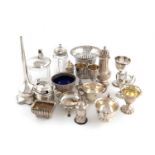 A mixed lot of silver items,various dates and makers,comprising: an Art Nouveau three-handled pepper