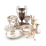 A mixed lot of silver items,various dates and makers,comprising: a two-handled trophy cup, a