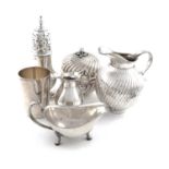 A mixed lot,comprising silver items: a modern beaker, by S. J. Phillips, London 1996, tapering