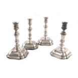 A set of four electroplated candlesticks, in the early 18th century manner, octagonal baluster